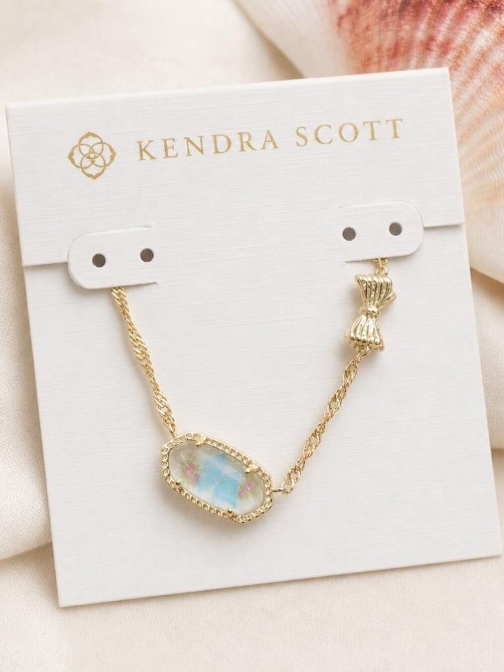 Kendra Scott Elisa Bow Gold Pastel Blue Necklace
